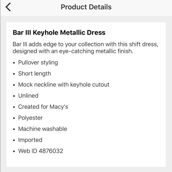 NWT Bar III silver keyhole metallic dress medium - Picture 5 of 8